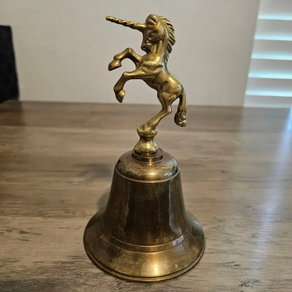 Vintage Brass Carved Hand Bell Heavy MCM Collectible 5